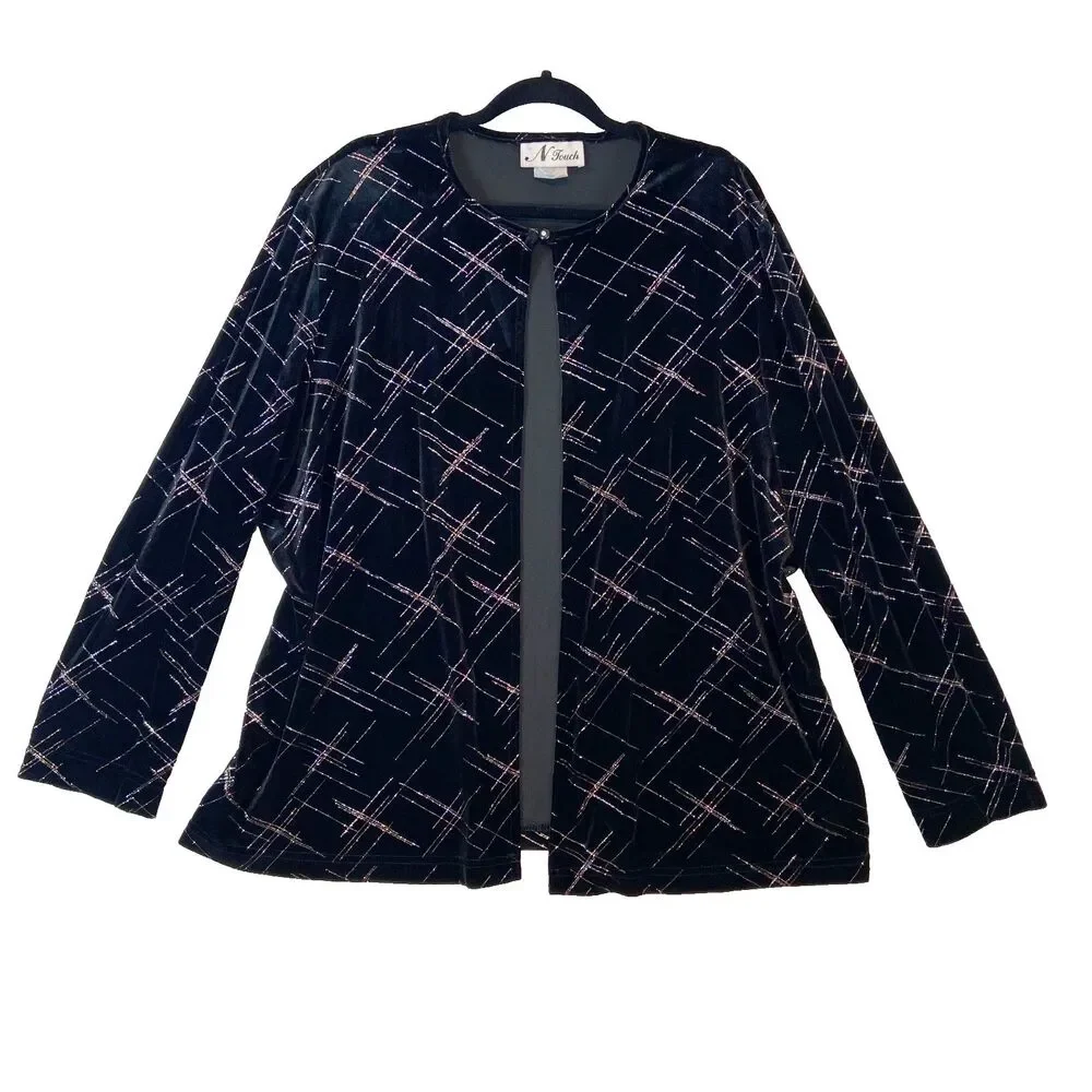N Touch Velvet Cardigan Womens 2X Black Glitter Glitz Glam Evening Wear‎ Witchy